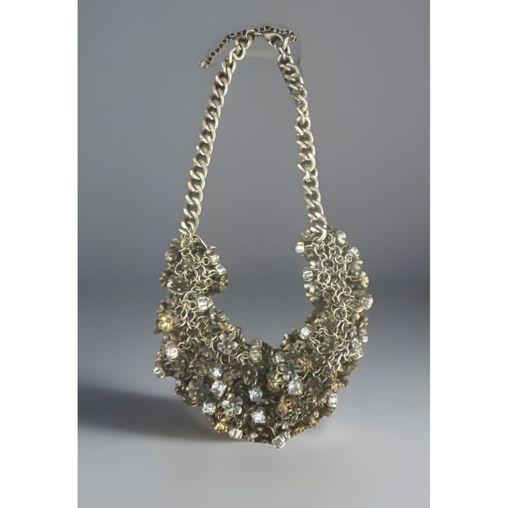 Bloomingdales Gold & rhinestone Bib‎ Necklace Silver Tone